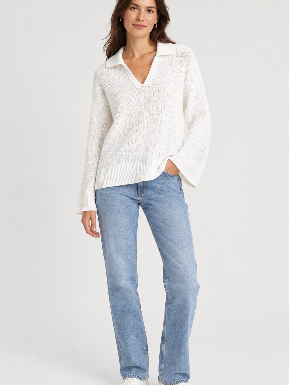 J.Crew White Cotton Sailor Collar Sweater